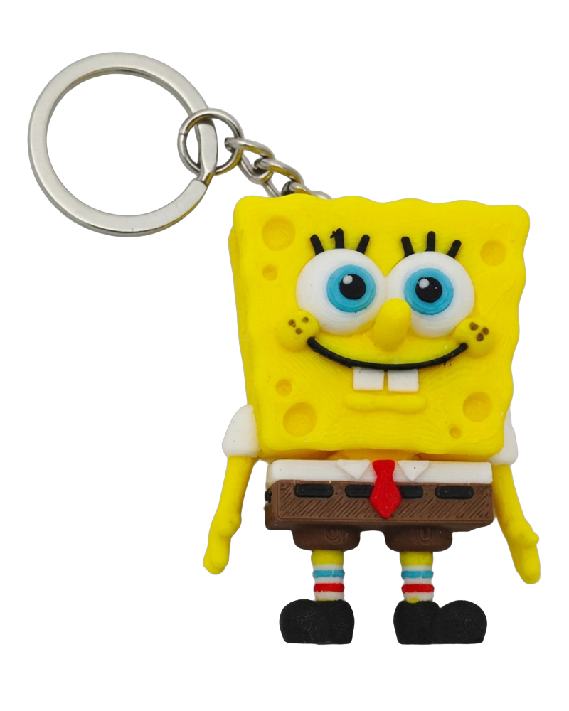 Porta-chaves Bob Esponja em impressão 3D com argola e corrente metálicas