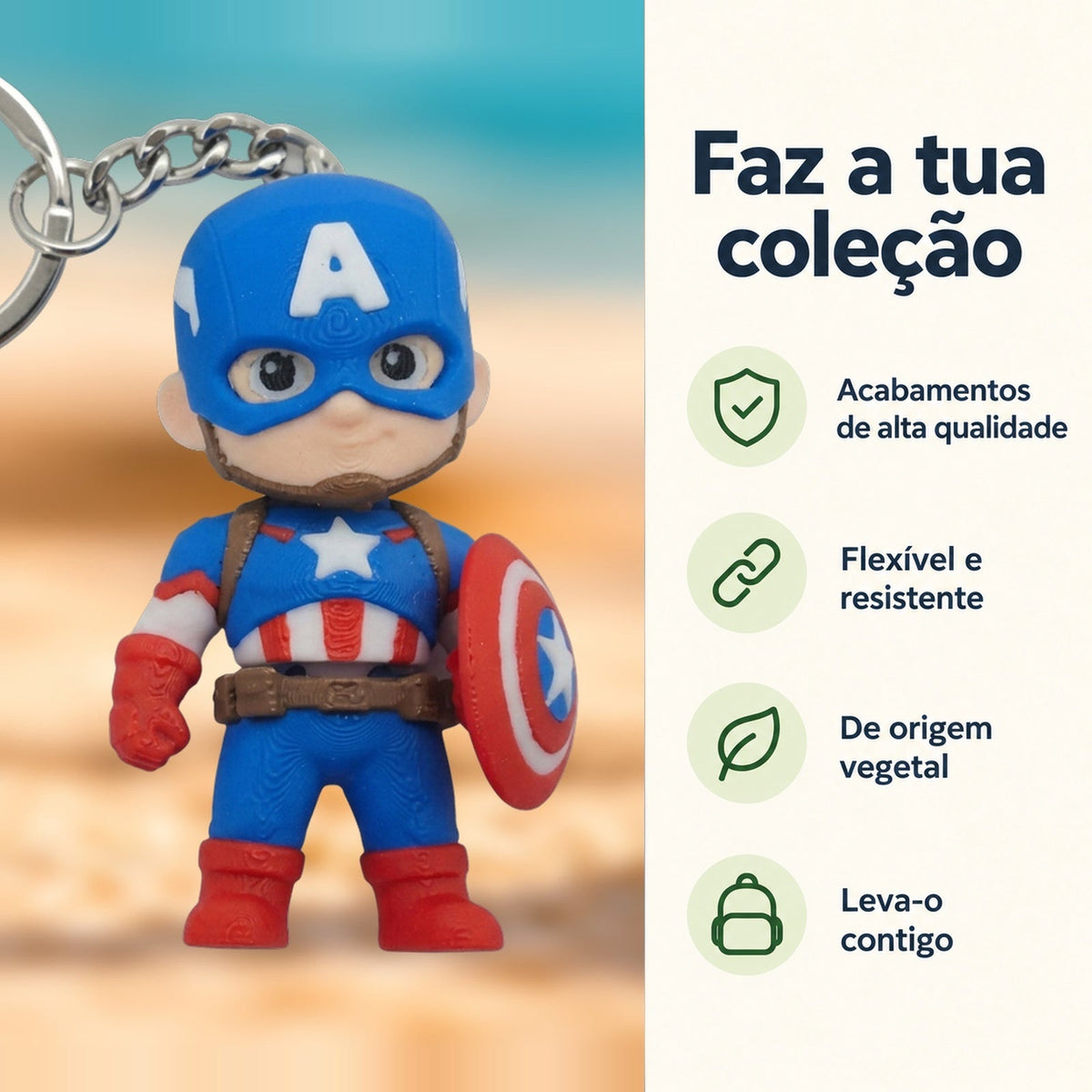 Porta-chaves Capitão América — Faz a tua coleção, com informações e ícones verdes