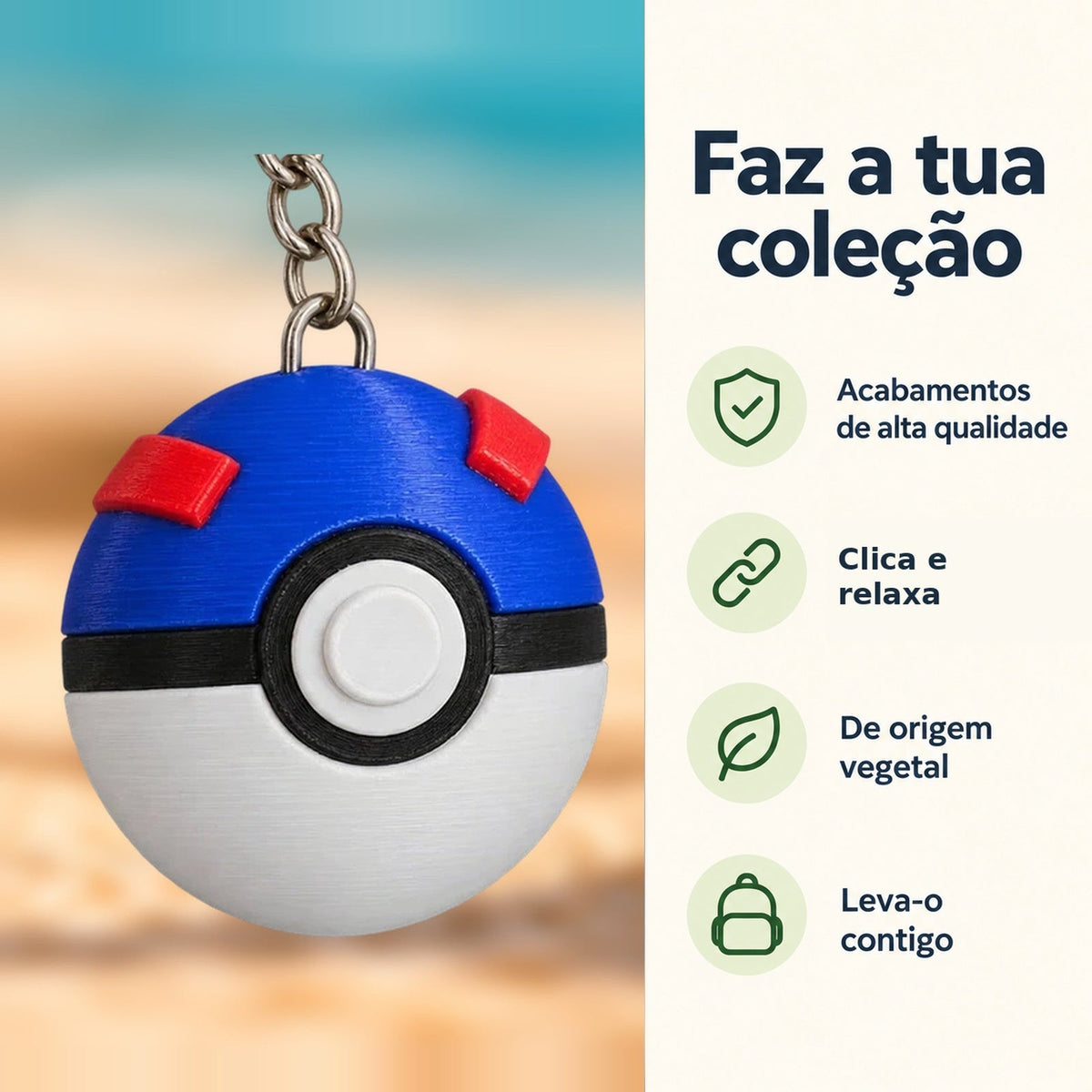 Porta-chaves Clicker Great Ball — Faz a tua coleção, com informações e ícones verdes