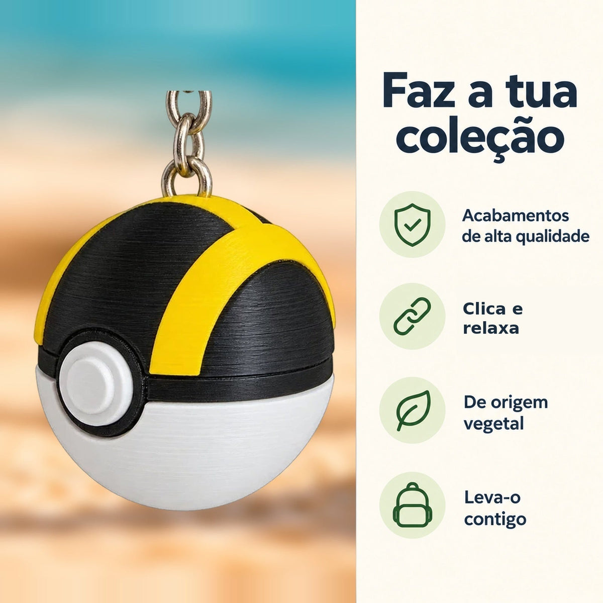Porta-chaves Clicker Ultra Ball — Faz a tua coleção, com informações e ícones verdes