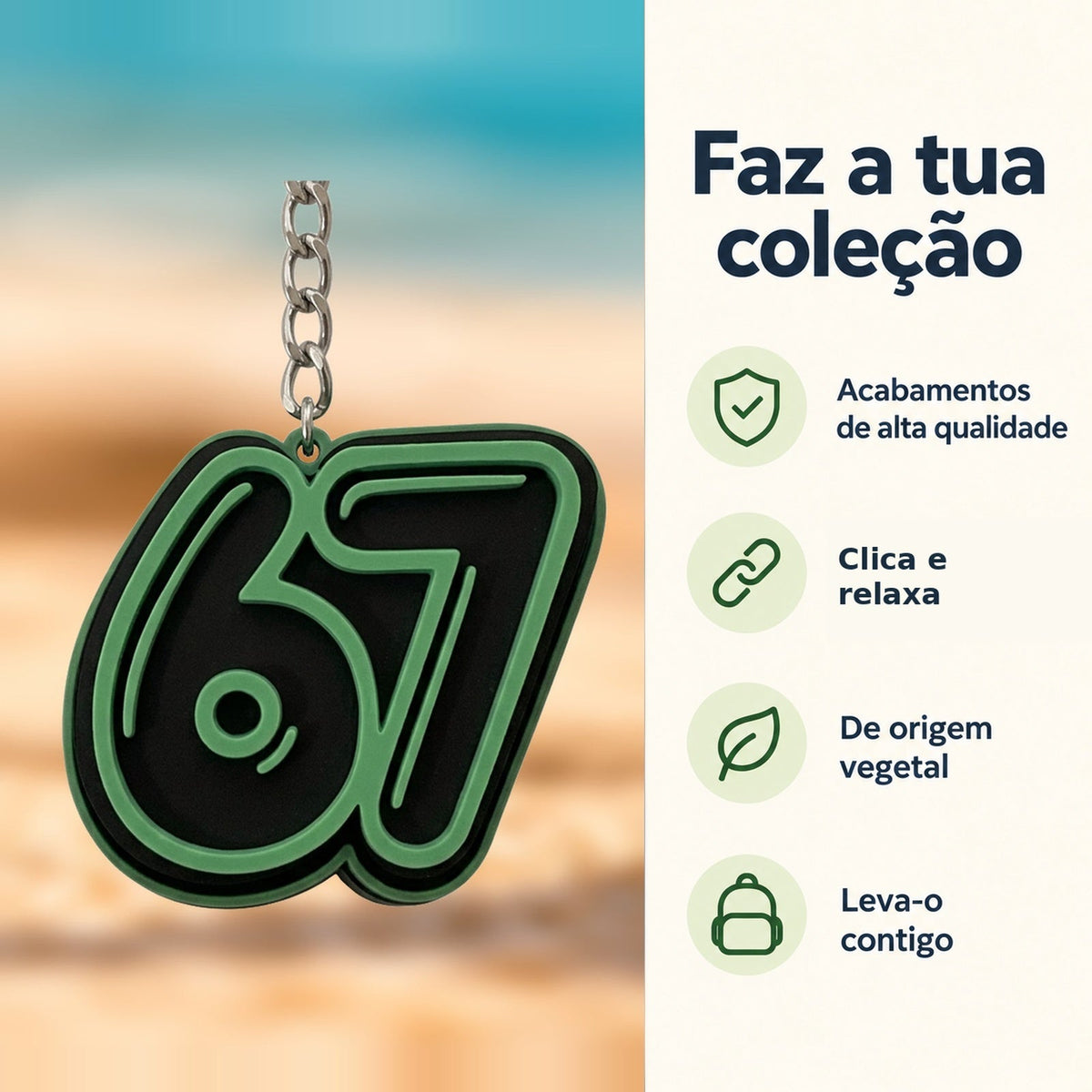 Porta-chaves Clicker SixSeven Verde — Faz a tua coleção, com informações e ícones verdes