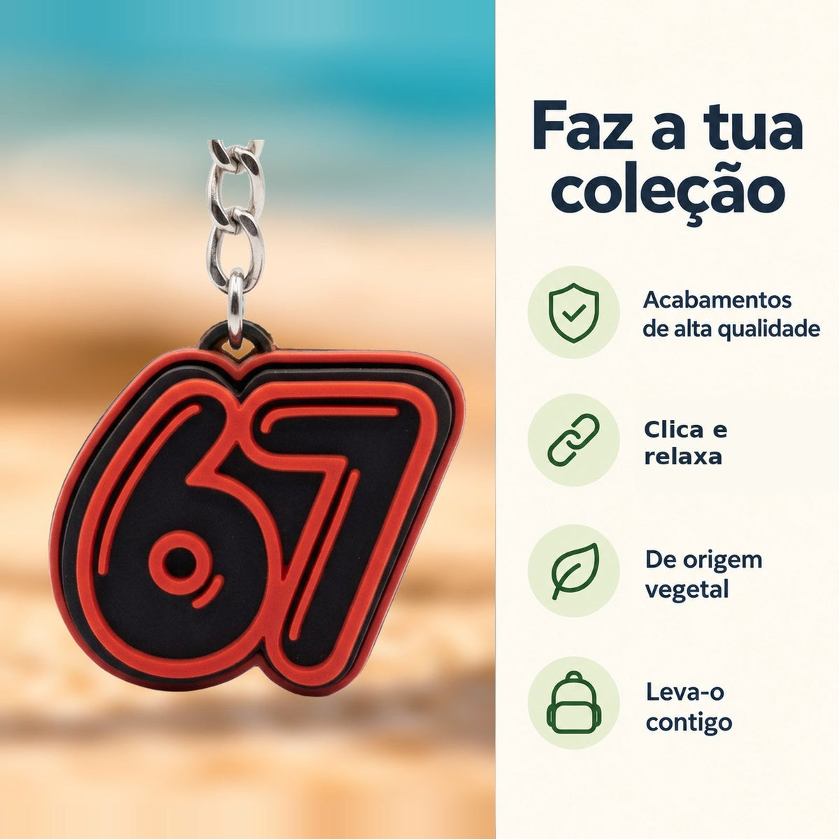 Porta-chaves Clicker SixSeven Vermelho — Faz a tua coleção, com informações e ícones verdes