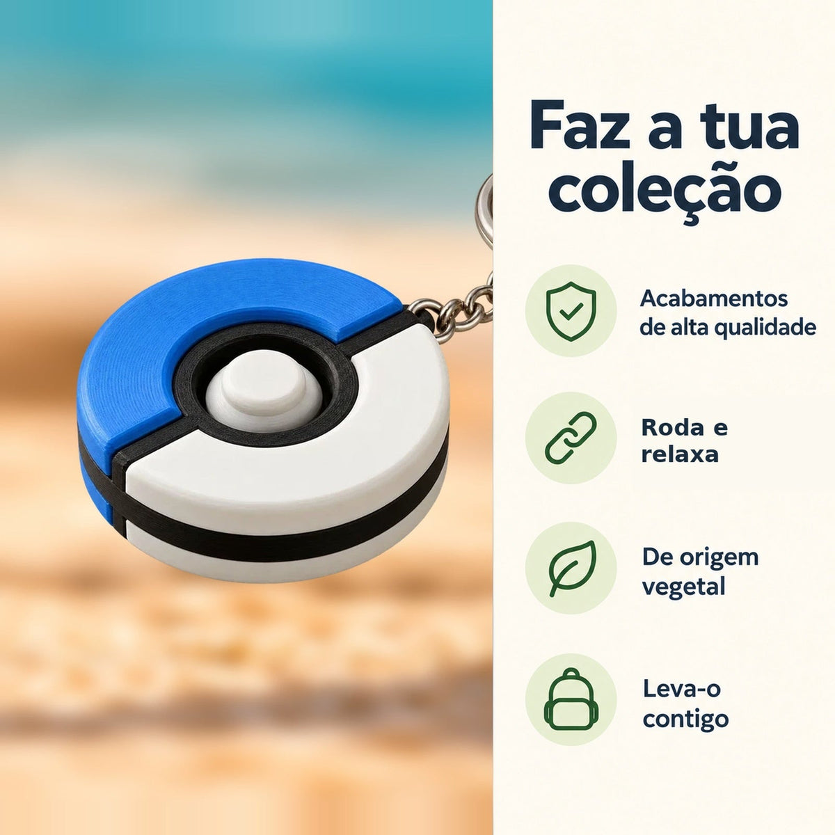 Porta-chaves Giratório Pokébola Azul — Faz a tua coleção, com informações e ícones verdes