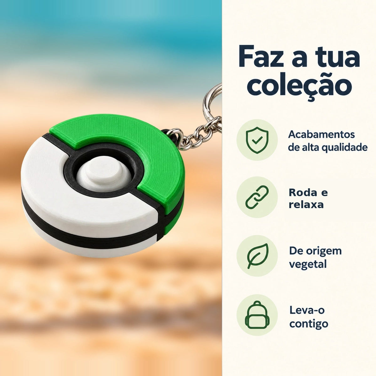 Porta-chaves Giratório Pokébola Verde — Faz a tua coleção, com informações e ícones verdes