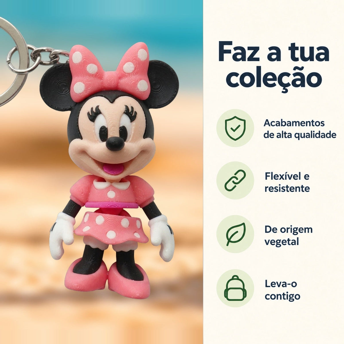 Porta-chaves Minnie — Faz a tua coleção, com informações e ícones verdes