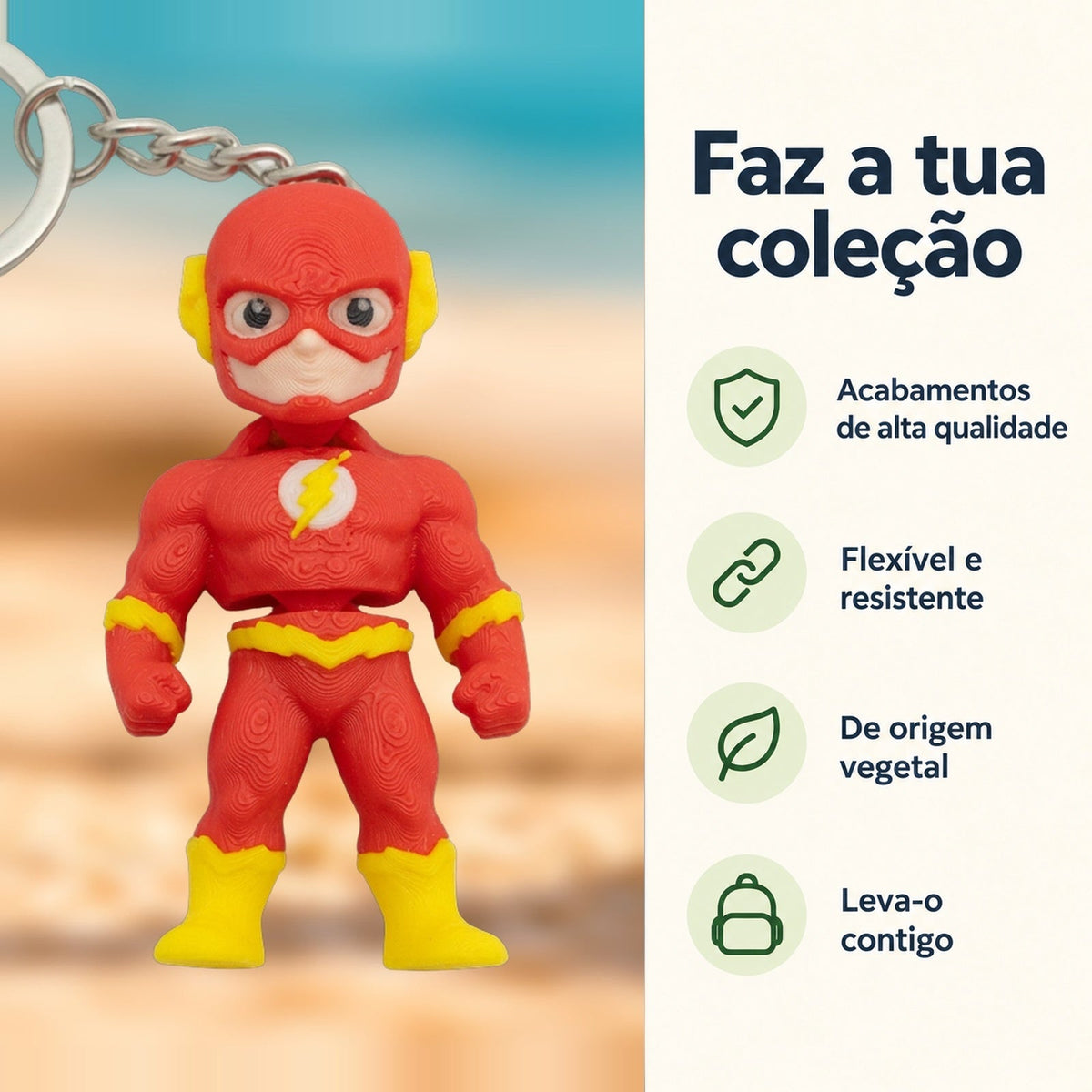 Porta-chaves Flash — Faz a tua coleção, com informações e ícones verdes