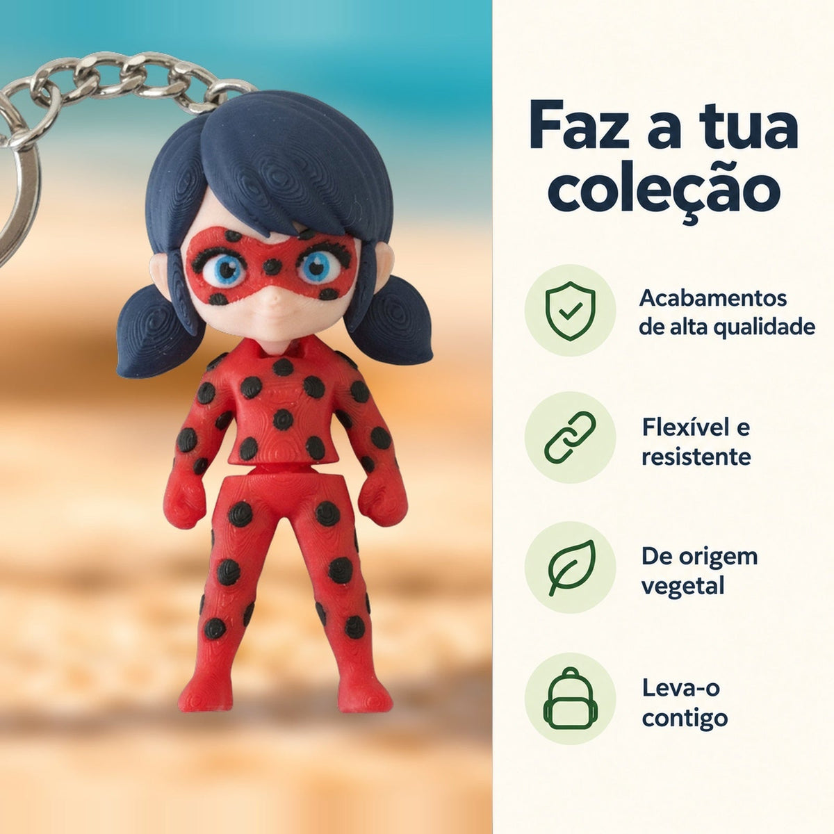 Porta-chaves Ladybug — Faz a tua coleção, com informações e ícones verdes