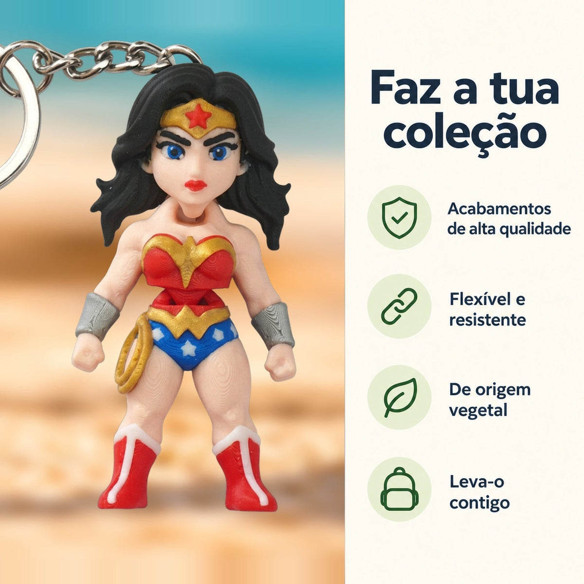 Porta-chaves Mulher-Maravilha — Faz a tua coleção, com informações e ícones verdes