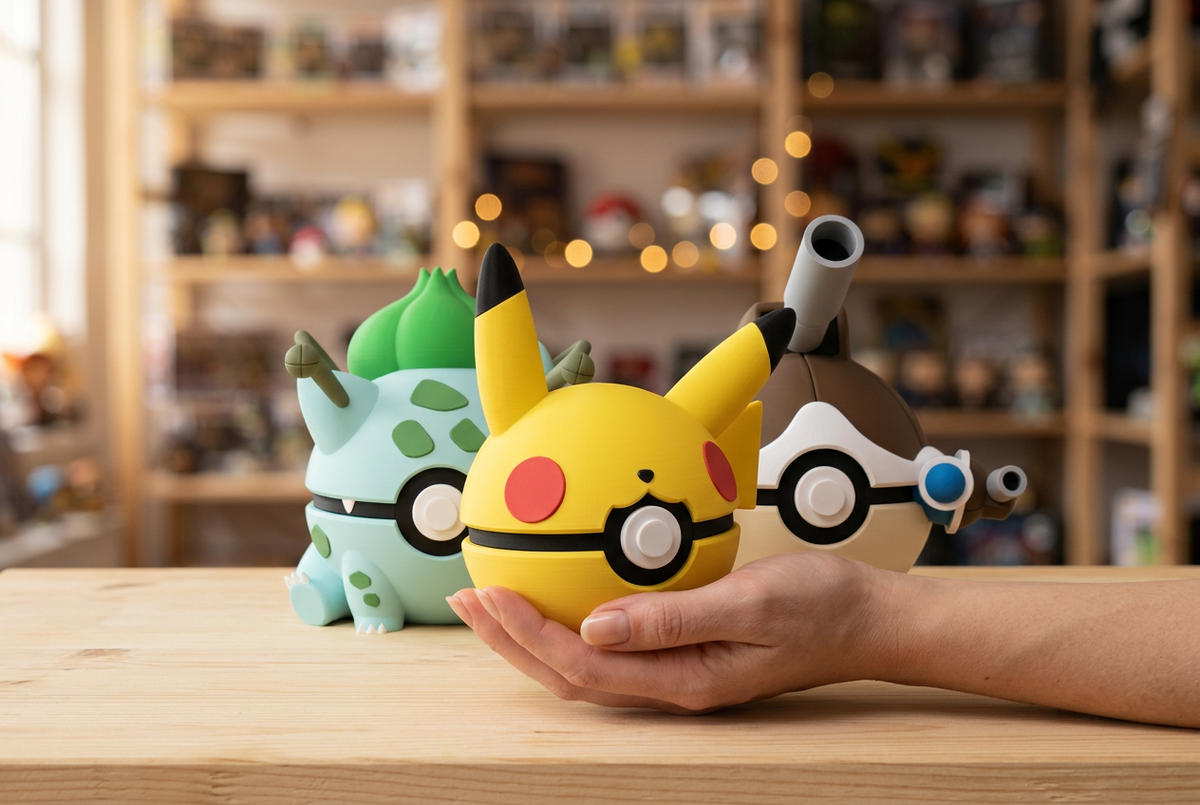 Mão a segurar uma PokéBall com outros modelos da coleção ao fundo