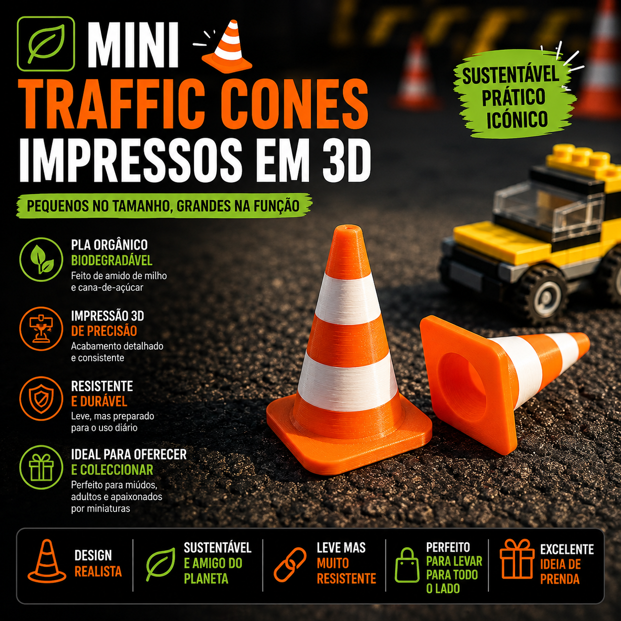Mini Cones de Trânsito — Impressão 3D