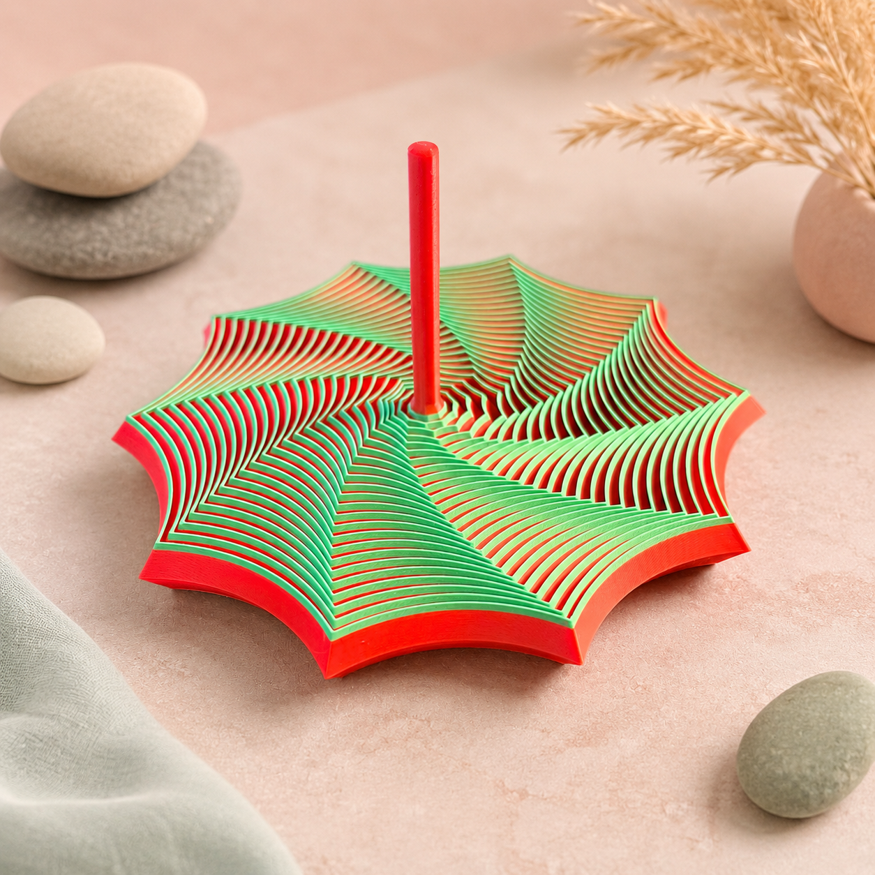 Fidget Spinner Estrela 3D bicolor vermelho e verde em PLA sustentável