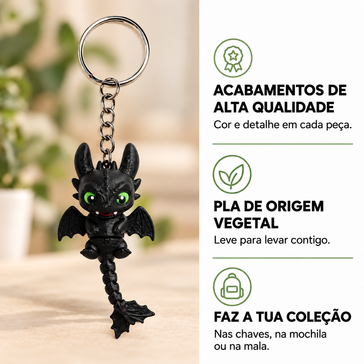 Porta-chaves Banguela | Fúria da Noite com informações sobre acabamento, material e coleção